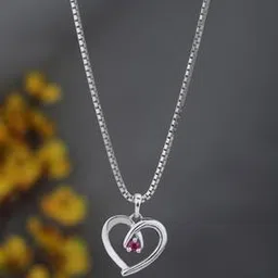carlton london Women Sterling Silver Rhodium-Plated Cubic Zirconia-Studded Heart Pendant with Chain-picture-47
