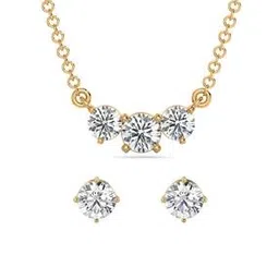 emori Women Yellow Gold Triple Solitaire Lab Grown Diamond Necklace & Earrings Set-picture-28