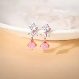 giva Women Sterling Silver Rose Gold-Plated Floral Drop Earrings-picture-50