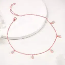 giva Women Sterling Silver Rose Gold-Plated Peardrop Charm Anklets-picture-16