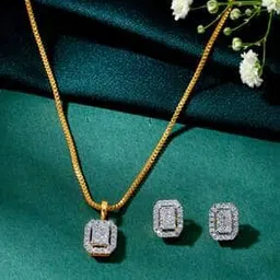 p n gadgil jewellers Women Yellow Gold Regal Rhombus Diamond-Studded Necklace & Earrings Set-picture-19