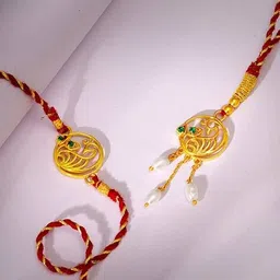 giva Unisex Set of 2 Sterling Silver Gold-Plated Bhaiya-Bhabhi Rakhis image 1