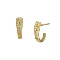 carlton london 925 Sterling Silver 18kt Gold Plated CZ Contemporary Half Hoop Earrings-picture-36