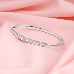 Women Sterling Silver Zircon Baguette Cuff Bracelet-image-2