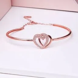 giva Women Sterling Silver Rose Gold-Plated Interlocked Heart Duo Bracelet-picture-48