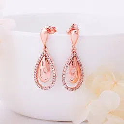 giva Women Sterling Silver Rose Gold-Plated Intricate Teardrop Earrings image 1