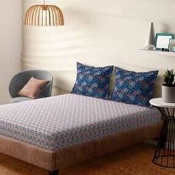 portico 210 TC Chevron Print Super King Bedsheet with Pillow Covers-picture-22