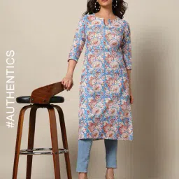indie picks Sanganer Handblock Print Cotton Kurta with Pocket image 1