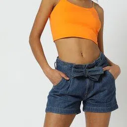 lee cooper High-Rise Denim Shorts with Tie-Up Waist-picture-11