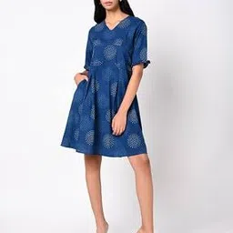 Printed V-Neck A-Line Dress-image-41