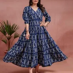 kasya Women Block Print Tiered Dress with Tie-Up-picture-27