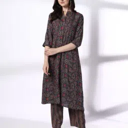 avaasa mix n' match Women Floral Print Straight Kurta with Pants image 1