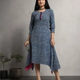 indie picks Dye & Double Dabu Print Asymmetrical Cotton Shift Dress-picture-18