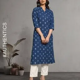 Indigo Dyed Dabu Print Straight Kurta-image-40
