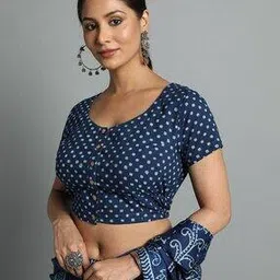 Natural Dyed Dabu Print Front-Open Blouse-image-96