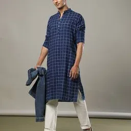 indie picks Hand-Dye Natural Indigo Double Dabu Straight Long Kurta-picture-19