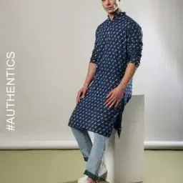 indie picks Handblock Print Natural Hand-Dye Kashish Double Dabu Cotton Long Kurta-picture-26