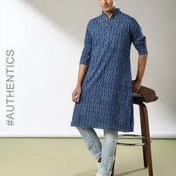 Handblock Print Natural Hand-Dyed Long Kurta-image-11