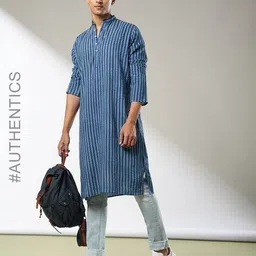 indie picks Handblock Print Natural Hand -Dyed Cotton Long Kurta image 1