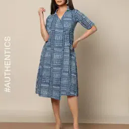 Handblock Print Cotton Flared Dress-image-25