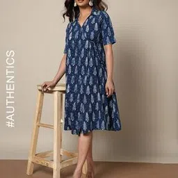indie picks Handblock Print Cotton Flared Dress-picture-45