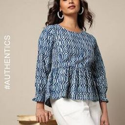 indie picks Handblock Print Cotton Flared Top-picture-36