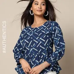 indie picks Handblock Print Flared Cotton Top-picture-33