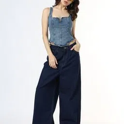 buda jeans co Women Mid-Wash Pleat-Front Wide-Leg Jeans-picture-30