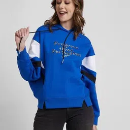 spykar Women Embroidered Hooded Sweatshirt image 1