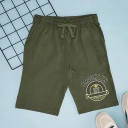 Boys Typographic Print Regular Fit Flat-Front Cotton City Shorts-image-21