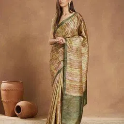 Fabindia Green Silk Hand Block Printed Saree Printed Saree-picture-28