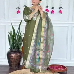 piludi Women Embroidered Straight Kurta with Pants & Dupatta-picture-13