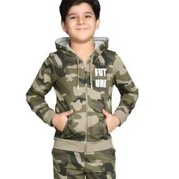 plumtree Boys Regular fit Camoflague Printed Zip-Up Hooded Sweatshirt-picture-11