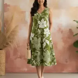Women Floral Print V-Neck A-Line Dress-image-35
