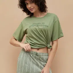 ginger by lifestyle Women Abstract Printed Cotton T-shirt image 1