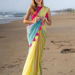Strip Print Linen Cotton Saree -image-72