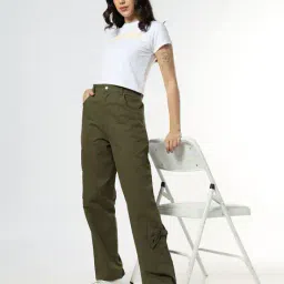 buda jeans co Women Relaxed Fit Flat-Front Trousers image 1