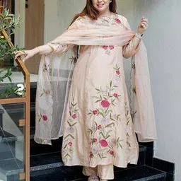 besucher Women Embroidered A-Line Kurta Suit Set-picture-49