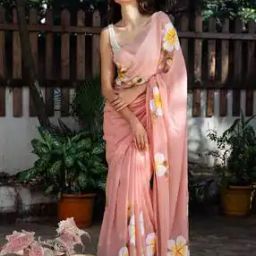 indie picks Floral Cotton Linen Saree with Running Blouse -picture-12