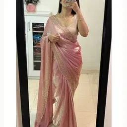 Space Silk Shiny Fabric Diamond Work Saree-image-18