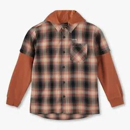 kb team spirit Boys Checked Regular Fit Hooded Shirt with Patch Pocket-picture-49