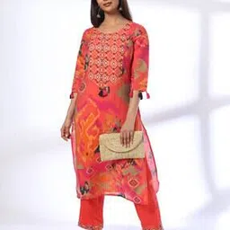 avaasa set Women Ikat Print Straight Kurta & Pants Set-picture-14