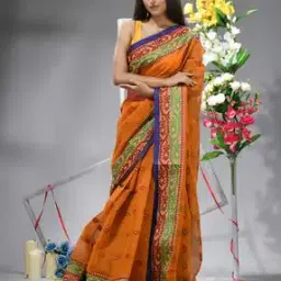 indie picks Women Traditional Tant Pure Handloom Cotton Saree Woven Bi-Colour Mina Zari Karat without Blouse Piece-picture-27