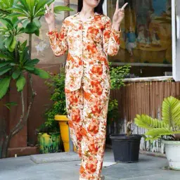 pradhruhe Women Floral Print Shirt & Pyjamas Nightwear Set image 1