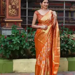 quelea Floral Woven Banarasi Saree with Contrast Border-picture-52