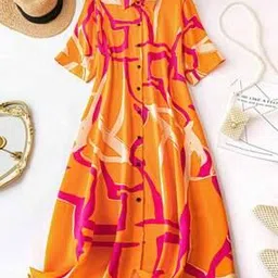 honky tonky Women Printed A-Line Dress with Spread Collar-picture-40