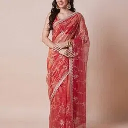 ri-wah Women Embroidered Design Cutwork Net Embroidered Saree Traditional Saree-picture-35