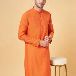 indus route by pantaloons Men Cotton Regular Fit Long Kurta image 1