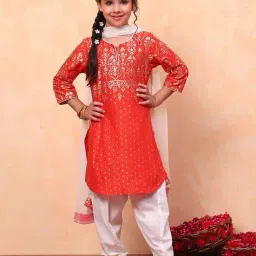 biba Girls Floral Print Straight Kurta with Patiala Pants & Dupatta image 1