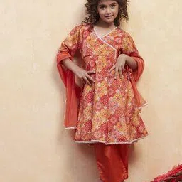 biba Girls Floral Print Angrakha Kurta Set with Dupatta-picture-31